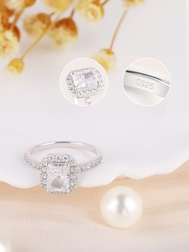 Metzakka 2CT 925 Sterling Silver Cushion Cut Engagement Ring, Cubic Zirconia Halo Promise Wedding Ring for Women2