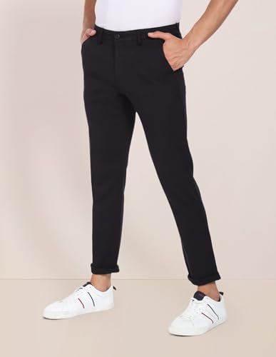 Image of U.S. Polo ASSN. Men's Regular Solid Textured Austin Trim Fit Mid Rise Casual Trousers