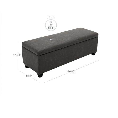 Image of BELLEZE Faux Leather Storage Ottoman, Flipped Top Bench with Safety Hinge, 47 Inch Extra Long End of Bed Foot Rest for Living Room Entryway, 300lbs Capacity - Rustic Gray