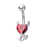 UKCOCO Anillo de Ombligo Corazón Rojo Circonita, Acero Inoxidable Hipoalergénico, Joya Piercing Elegante para Mujer, Adorno Corporal Brillante y Duradero, Accesorio para Uso Diario