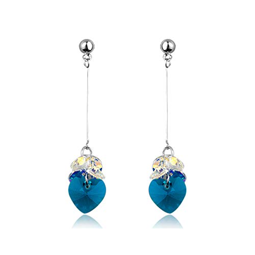 Dancing Heart Danglers Earrings - Dancing Earrings - Hanging Earrings for Women Silver - Heart Crystal Earrings - Teal Blue Crystal Heart Earrings for Women - Hanging Crystal Earrings Chandelier for Women - Silver Crystal Danglers - Mall of Style (Da