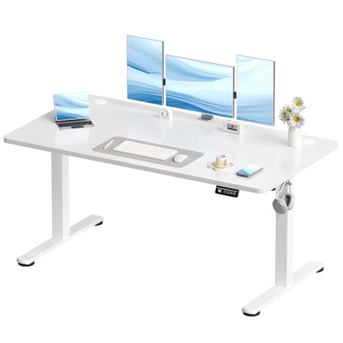Devoko Elektrisch Höhenverstellbarer Schreibtisch 150 x 60cm, Stabiler Schreibtisch Höhenverstellbar Tisch, Steh-Sitz Bürotisch, Computertisch mit Memory-Funktion, Stehpult, Standing Desk, Weiß