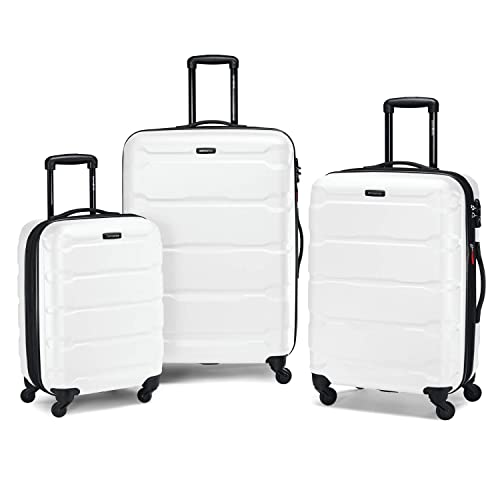 Image of Samsonite Omni Expandable Hardside Luggage with Spinner Wheels, White, Checked-Medium 24-Inch, Omni Pc Hardside Expandable Luggage With Spinner Wheels
