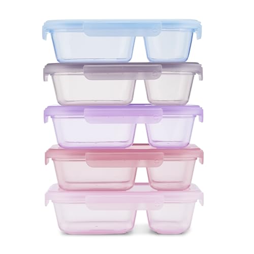 Image of Ello Snap & Nest 10-Piece 3 Cup Plastic Divided Meal Prep Set, Reusable Food Containers for Healthy Eating, Freezer, Dishwasher Safe, Berry Fields