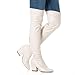 N.N.G Women's Over The Knee Boots, Cream Faux Leather, Pointed Toe with 3-Inch Block Heel, Back Zip Closure for Party and Evening Wear, Winter Fashion Boot, Size 9 M Width