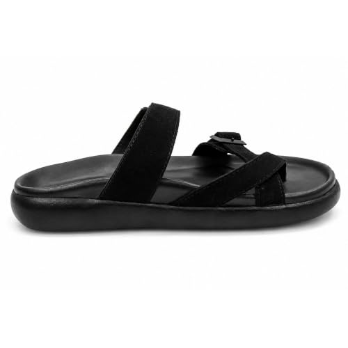 Image of KORA Black Suede Slide Sandals with Double Buckle Straps - KS-HY-01