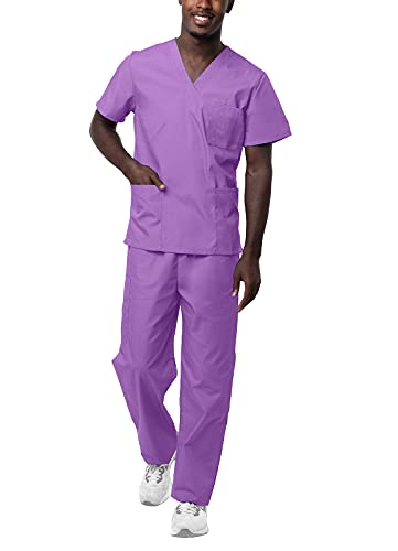 Sivvan Unisex Scrubs - Classic V-Neck Top & Drawstring Pants Scrub Set - S8400 - Lavender - M