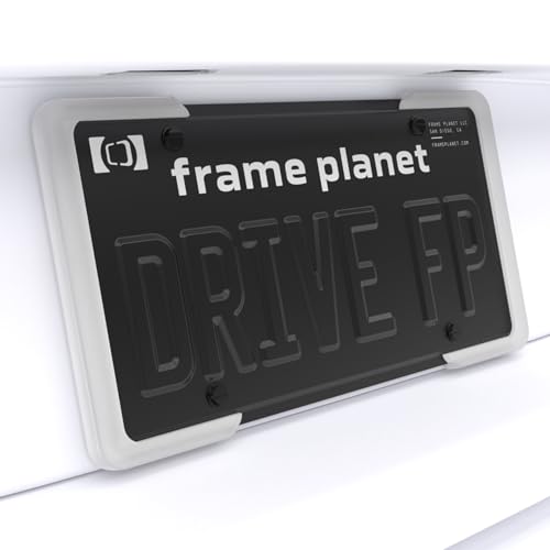 License Plate Frame. Flexible, 2 Piece Design by Frame Planet. 1 Pack. Noise Reduction, Anti-Scratch, Weatherproof, Premium Silicone, Modern Design. Color: Frost White. Semitransparent.