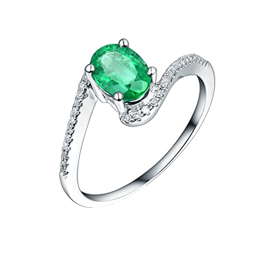 Dsnyu Alianzas de boda para ella, oro blanco de 18 quilates, anillo de boda y anillo para mujer, anillo de compromiso de moissanita esmeralda y circonita, anillos de boda para mujer, anillos de boda