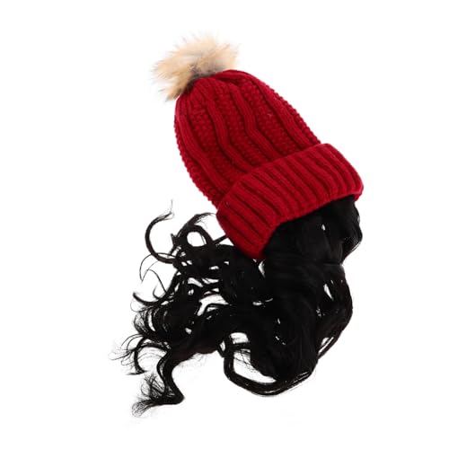Chapeau avec cheveux intégrés et bonnet tricoté de Noël pour femmes