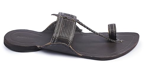 Image of KORAKARI Men Kolhapuri Chappal Handcrafted Sandal Smooth and Comfortable Flip Flops Slipper Stylish Anti Slip Design Genuine Leather Traditional Footwear.