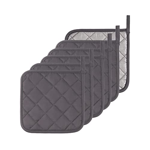 Kitchen Pot Holders Set Heat Resistant Pure Cotton Potholders Kit Trivets Large Coasters Hot Pads Terry Pot Holders for Everyday Cooking and Baking by 7 x 7 Inch Set of 6 Grey