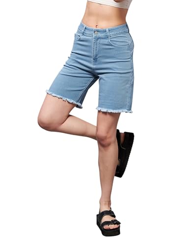 Image of Miss Chase Women's White Regular High Rise Clean Look Regular Stretchable Denim Shorts