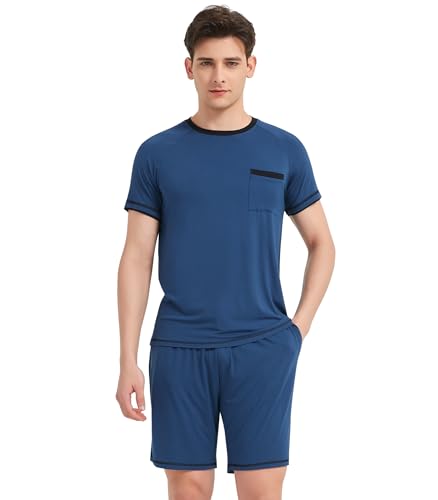 Image of NACHILA Men's Bamboo Viscose Pajamas Set Raglan Short Sleeve Shorts Pjs