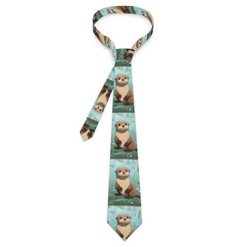 HJKBCV Cartoon Cute Otter Men's Tie Classic Jacquard Neck Ties Plaid Checkered Tie Neckties Handkerchief Business Tie for Wedding Party