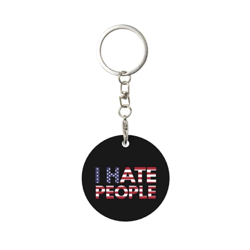 Qauirfe I Hate People Round Metal Keychain Durable Aluminum Tag,