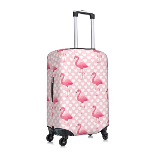 Cute Flamingo with Heart Print Luggage Cover Washable Elasticated Suitcase Covers TSA Approved Stylish Dust and Scratch Resistant Case Protector for Kids and Adults3