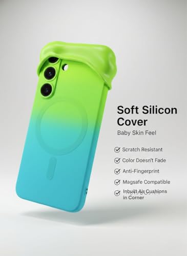 Image of amazon basics Gradient Mag-Safe Case for Samsung Galaxy A56 5G | Soft Silicone Shockproof Cover with Camera Protection | Slim Lightweight Design | Smooth Touch & Durable - Green & Blue