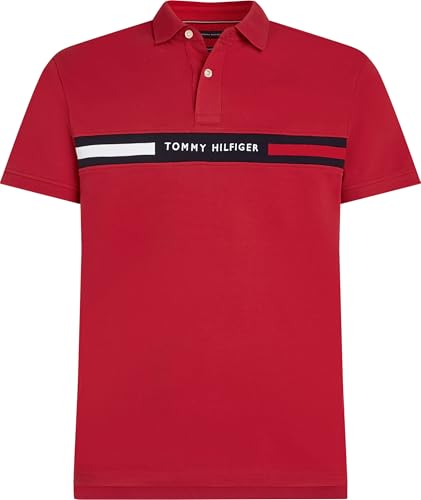 Tommy Hilfiger Men’s Short Sleeve Chest Insert Regular Fit Polo Shirt, Multicolor (Medium Red), L