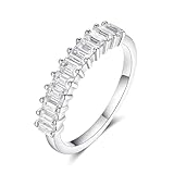 IMOLOVE Moissanite Wedding Bands for Women, Trendy 0.9 Carat Sterling Silver Stackable Baguette Rings Fashion Moissanite Eternity Rings for Women with 18K White Gold Plated Size 10