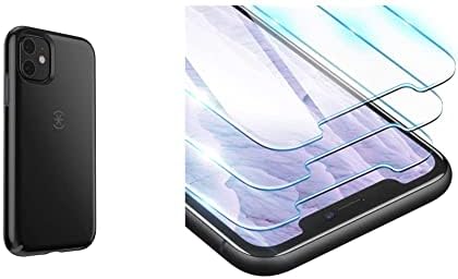 Speck CandyShell iPhone 11 Case, Black/Slate Grey & ORIbox Glass Screen Protector for iPhone 11,XR (6.1 Inch) Tempered Glass Screen Protector, 3-Count (Pack of 1) Clear
