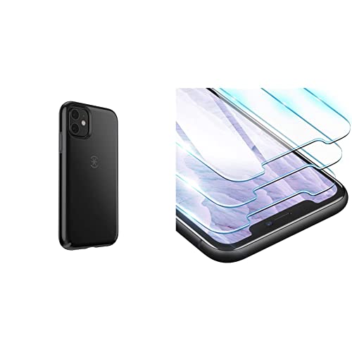 Speck Candyshell Iphone 11 Case, Black/Slate Grey & Oribox Glass Screen Protector For Iphone 11,Xr (6.1 Inch) Tempered Glass Screen Protector, 3-Count (Pack Of 1) Clear #TOP1