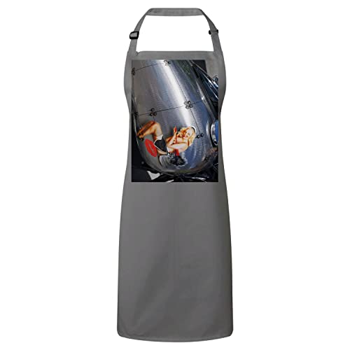 Tablier cuisine gris vintage imprimé moto et Pin Up Girl pour cuisinier