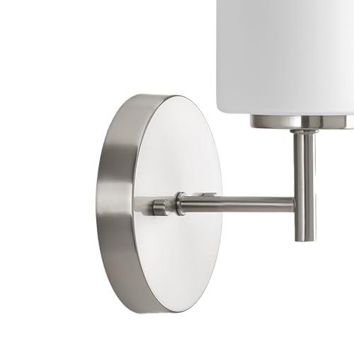 Image of Progress Lighting Replay Collection 1-Light Etched White Glass Modern Bath Vanity Light Brushed Nickel, E26