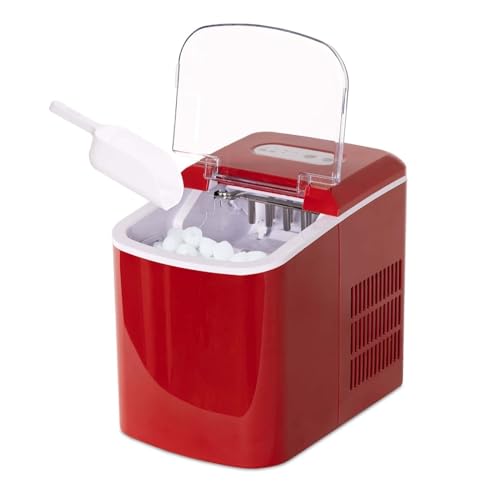 Fabricadora de hielo portátil automática de 26 lb, color rojo vintage, para cocina, oficina o bar, hace cubos en 7 minutos