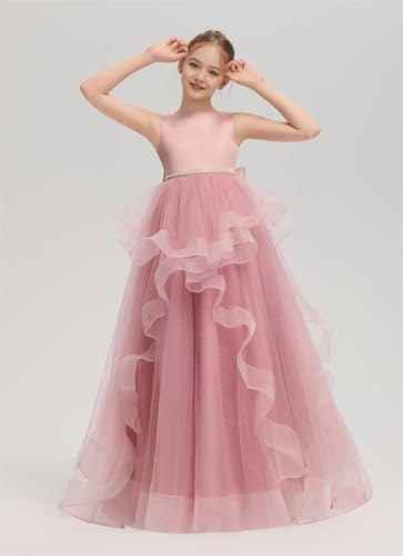 Tiered Tulle Flower Girl Dress for Wedding Pearls Beaded Kids Pageant Princess Dress O Neck Party Ball Gowns for Girls2