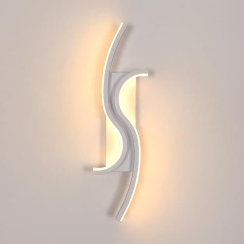 Comely Lámpara de Pared Interior LED, 12W Apliques de Pared Interior Luz Cálida 3000K, Luz Pared Blanca Aluminio para Sala de Estar Dormitorio Escaleras Pasillo