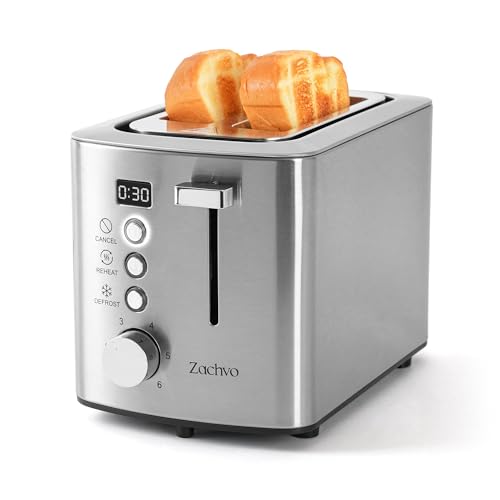 2 Slice Toaster with Wide Slots for Bread & Bagels, Stainless Steel Toaster with Digital Countdown, 6 Shade Settings, Defrost, Reheat & Cancel, Compac