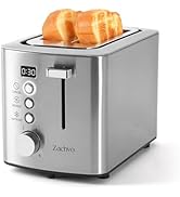ZACHVO 2 Slice Toaster with Wide Slots for Bread & Bagels, Stainless Steel Toaster with Digital C...