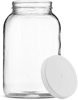 Large Glass Jar Wide Mouth with Airtight Plastic Lid - 3.8 Litre Mason Jar, Canning & Storage Jars, BPA Free Jars, Dishwasher Safe - Food Preserving Jars with Lids for Kombucha, Kefir Fermenting