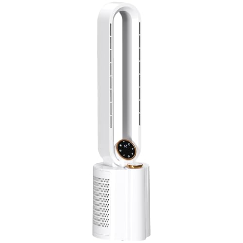 HOMCOM Ventilador sin Aspas con Esterilización UV Ventilador de Torre con Control Remoto 12 Velocidades Purificador de Aire Humidificador Temporizador 8H Oscilación 90° para Hogar y Oficina