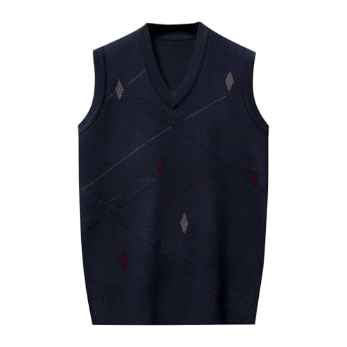 Sweater Vests for Men Business Casual Printed Knitted Sweaters Classic V-Neck Pullover Sleeveless Slim Fit Sweaters