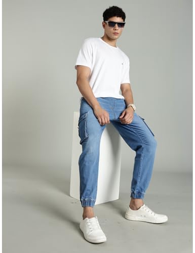 Image of INKD Men's Regular Fit Joggers - Mid -Rise | Cotton Blend | Stretchable Fabric| Elasticated Waistband | Jeans for Men (Available in Plus Sizes)
