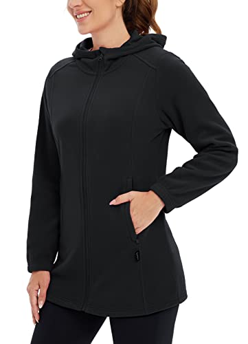 Baleaf Women's Long Fleece Jacket Full Zip Polar Fleece Hoodie Soft Lightweight Winter Coat Black L #TOP4