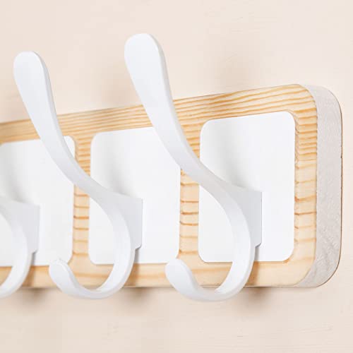 Skoloo Coat Rack Wall Mount - Scandi-Style Wooden Carved-Block Coat Hook, Wall Coat Hanger With 6 Hooks For Hanging Coats, Hats, Clothing, Scarfs, Natural & White #TOP4