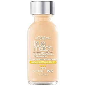L’Oreal Paris Makeup True Match Super-Blendable Liquid Foundation, Nude Beige W3, 1 Fl Oz,1 Count