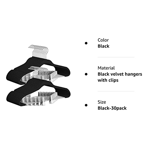 Timmy 30-Pack Pants Hangers, 16.7-Inch Long Velvet Trousers Hangers With Adjustable Clips, Heavy-Duty, Non-Slip, Space-Saving ，360 ° Swivel Hooks Black Velvet Hanger #TOP7