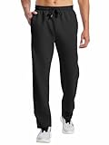 HIBETY Herren Jogginghose Baumwolle Lang - Trainingshose Sporthose Freizeithose Yoga Hose Gerades Bein für Herren mit Reißverschlusstaschen 01-Schwarz-M