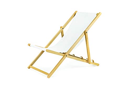 Lot de 4 chaises longues pliantes - En bois - Idéale pour plage, jardin - Blanc