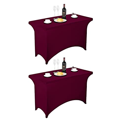 Image of FORLIFE 2Pack Spandex Table Covers,Fitted Tablecloth for Rectangular Tables, Stretch Patio Table Covers, Universal Spandex Table Cover for Wedding, Banquet, Party (4ft, Burgundy)