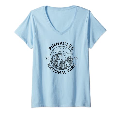 Womens Pinnacles National Park Cool Black Line Art Outdoor Graphic V-Neck T-Shirt