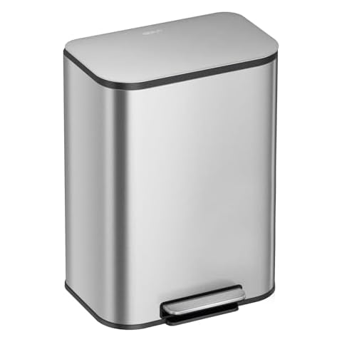 Cesun 13 Gallon Kitchen Trash Can, Stainless Steel Step Garbage Can with Lid, Large Trash Can with Foot Pedal, Soft Close Lid, Brushed Finish, 50 Liters Cover