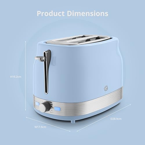 Swan ST19028BLU Retro 2 Slice Toaster with 6 Browning Levels for Toast, Bagels, Breakfast Muffins, Defrost/Reheat/Cancel, Hidden Cord Storage, Non-Slip Feet, 930W, Blue and Stainless Steel - Image 6