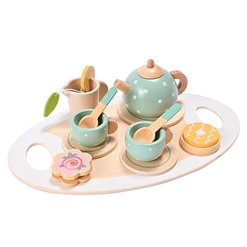 Juego de Té Infantil de Madera con Bandeja y Taza, Accesorios de Cocina Juguete para Niños   Regalos de Cumpleaños para Niños Mayores de 3 Años