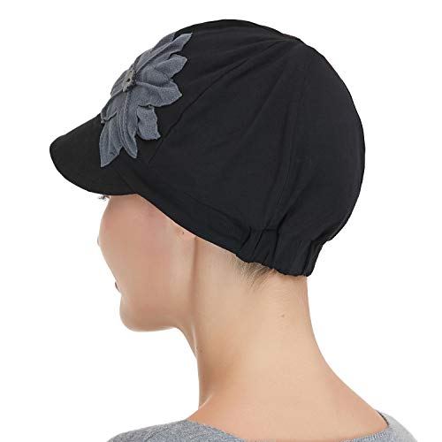 Bamboo Fashion Hat For Woman Daily Use With Brim Visor, Hats For Cancer Chemo Patients Women (Black With Grey Flower) #TOP7