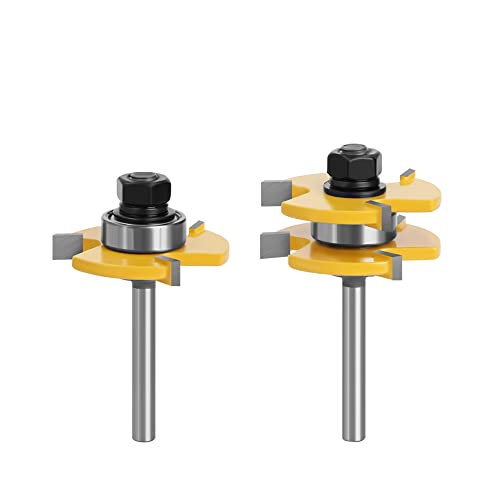 Jeu de fraises à rainurer et languette à tige de 6 mm et 6,35 mm, 3/4 po, 3 dents, en forme de T, for le travail du bois.(6mm shank)